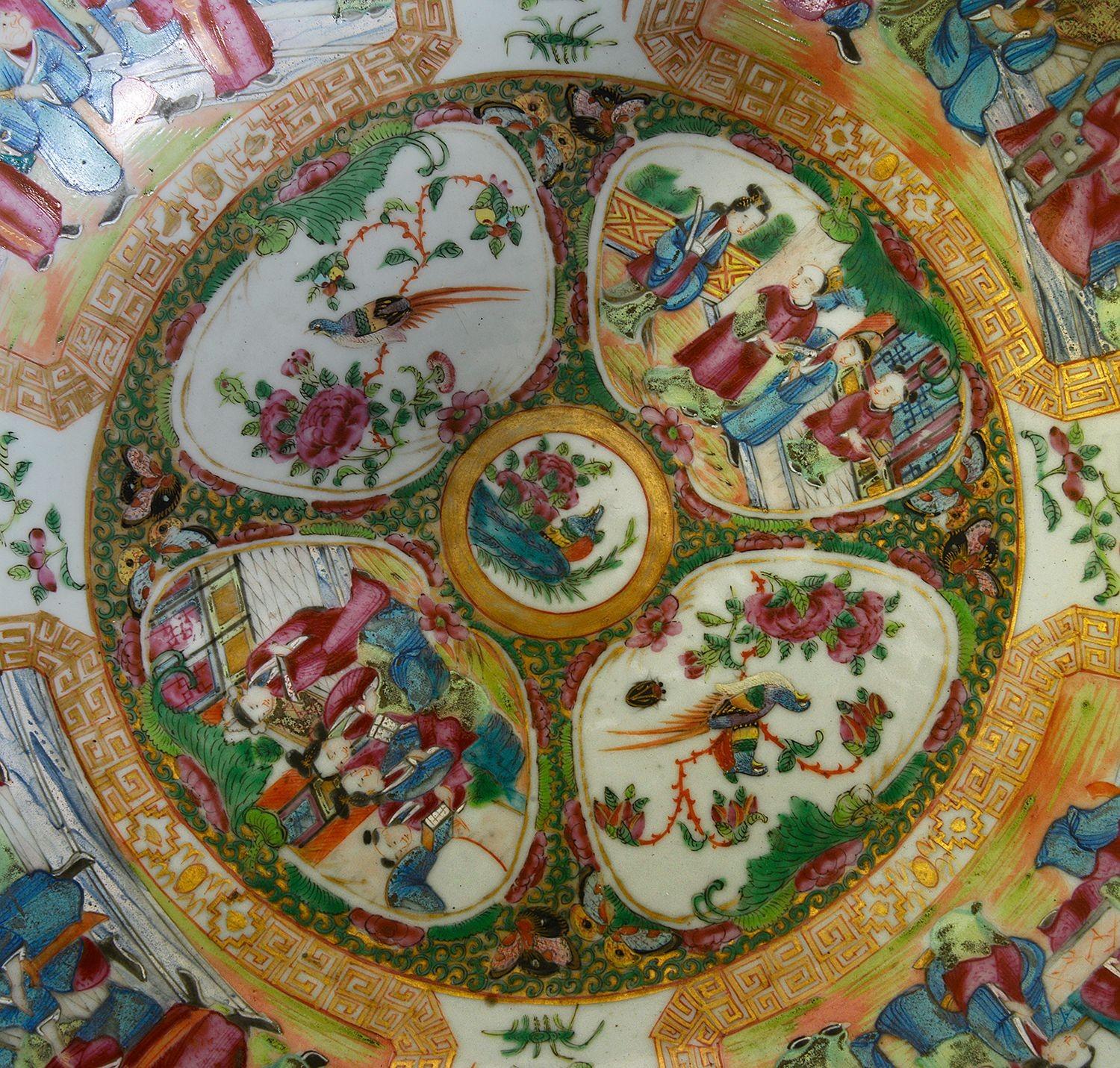 Grand bol chinois à médaillon de Canton / Rose, 16