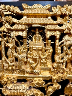 Large Chinese Carved Gilt Wood Story Panel, "Romance of the Three Kingdoms"
