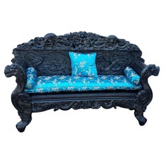 Large Chinese Carved Hard Wood Hall Bench