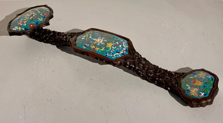 Large Chinese Carved Hardwood and Cloisonne Ruyi Scepter, circa 1920 ...