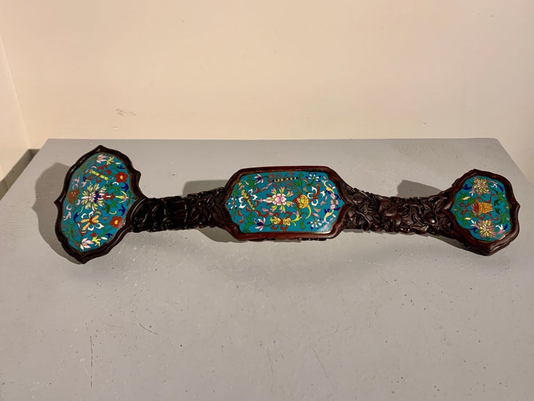 Large Chinese Carved Hardwood and Cloisonne Ruyi Scepter, circa 1920 ...