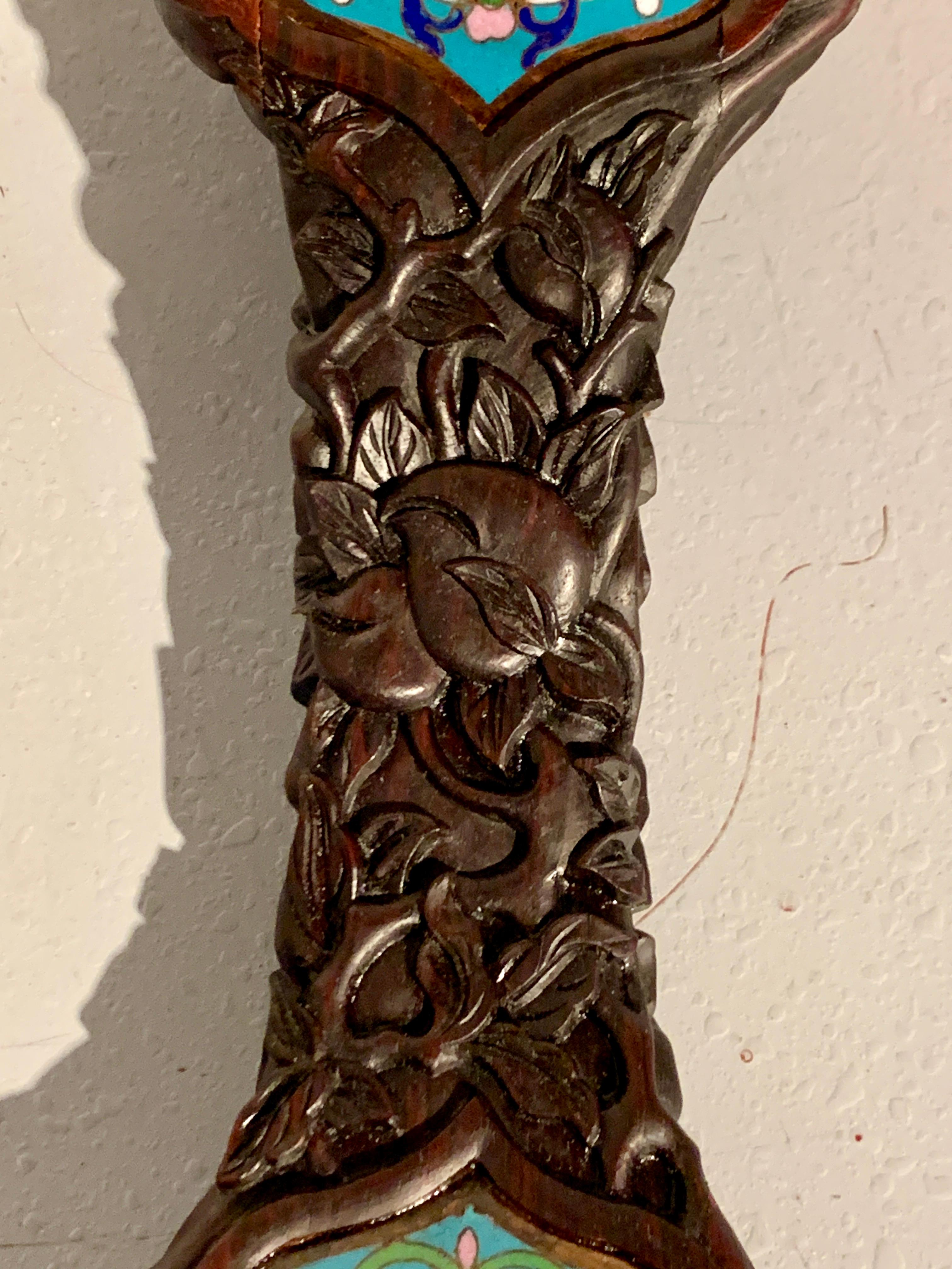 20th Century Large Chinese Carved Hardwood and Cloisonne Ruyi Scepter, circa 1920, China