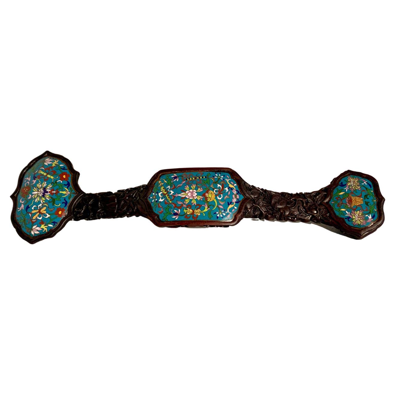 Large Chinese Carved Hardwood and Cloisonne Ruyi Scepter, circa 1920 ...