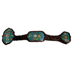 Großer chinesischer geschnitzter Ruyi-Zepter aus Hartholz und Cloisonné, um 1920, China