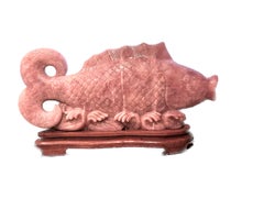 Large Chinese Carved Rose Quartz Carp