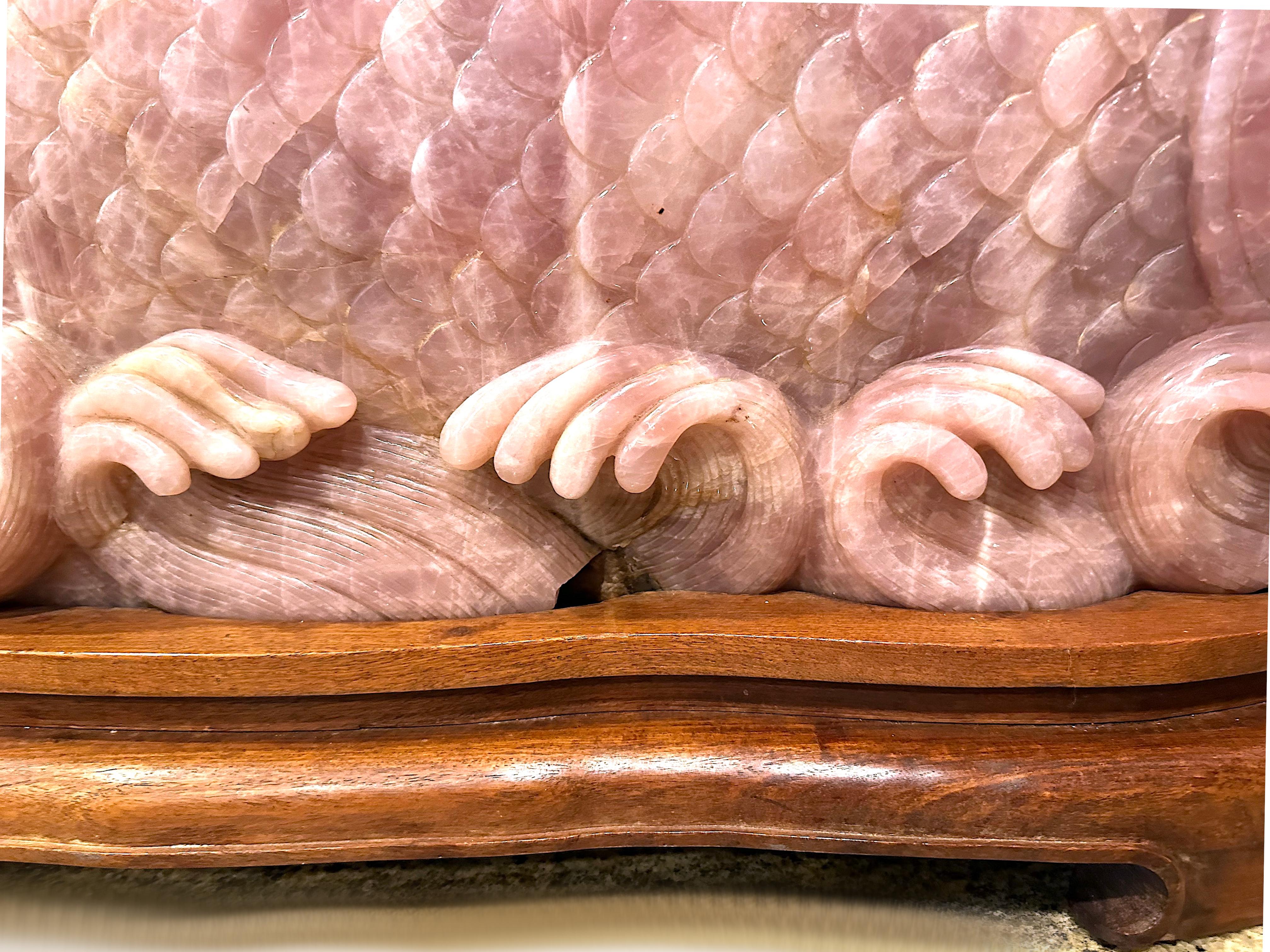 Large Chinese Carved Rose Quartz Carp In Fair Condition For Sale In West Palm Beach, FL