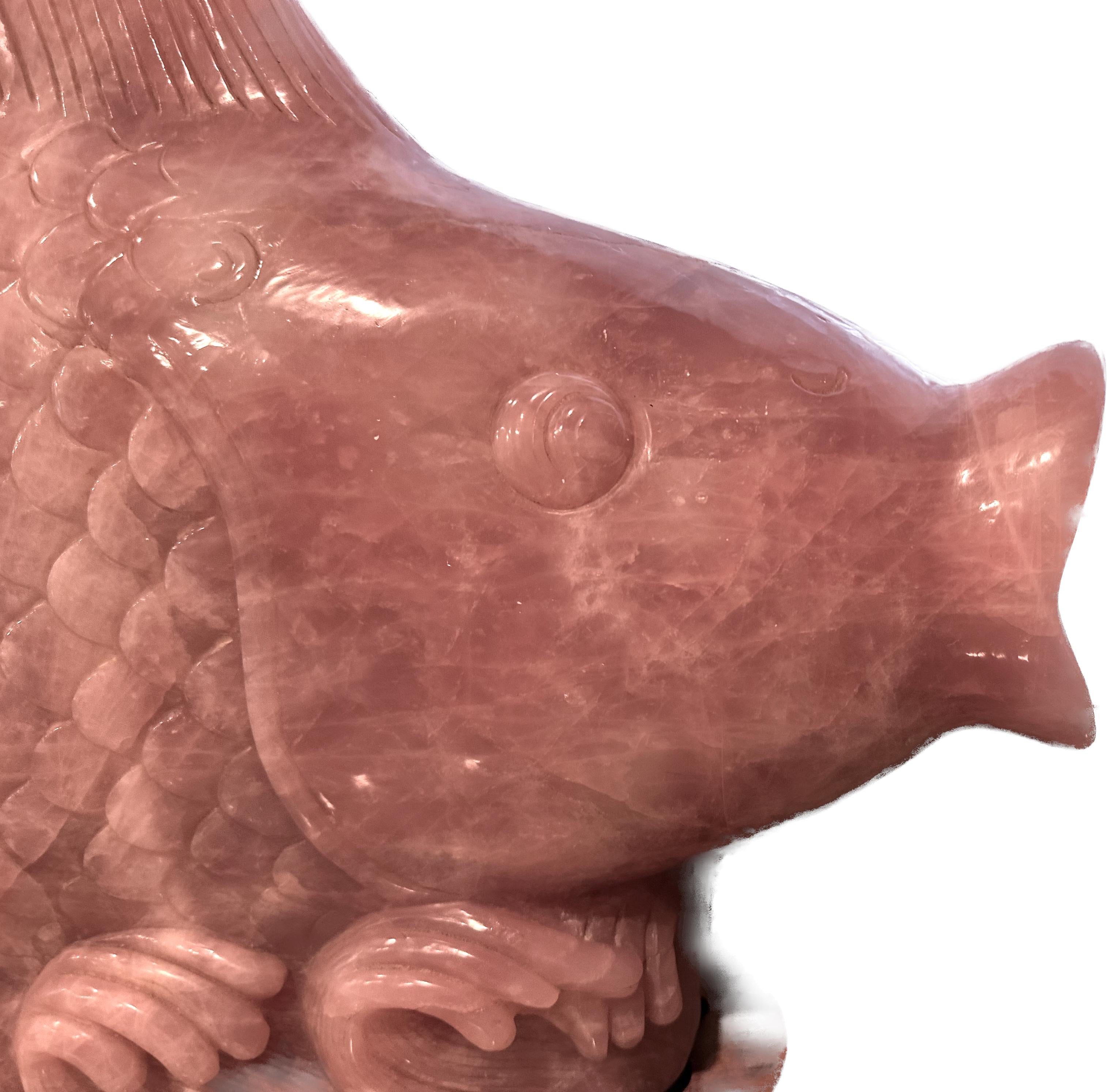 20th Century Large Chinese Carved Rose Quartz Carp For Sale
