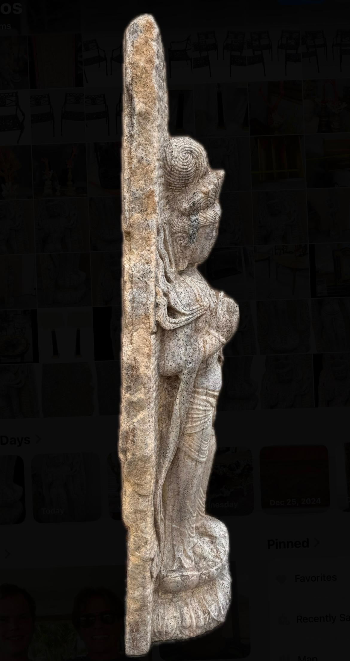 Large Chinese Carved White Stone Temple Stele Sculpture of a Guan Yin For Sale 5