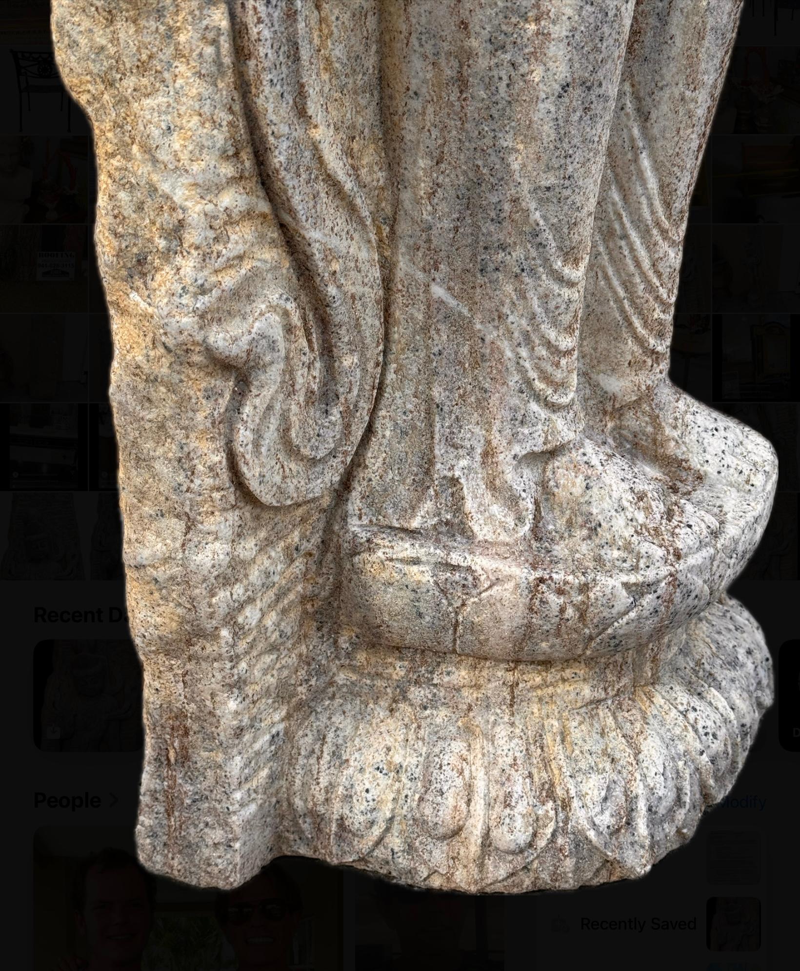 Large Chinese Carved White Stone Temple Stele Sculpture of a Guan Yin For Sale 6