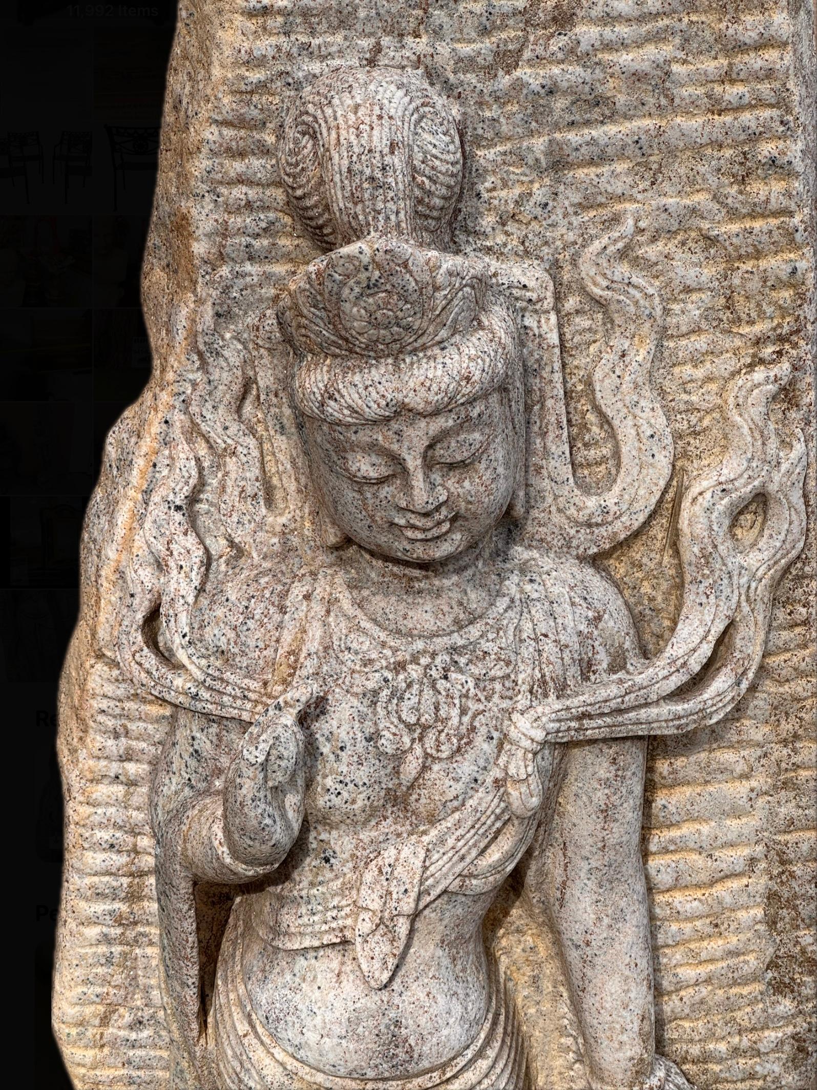 Large Chinese Carved White Stone Temple Stele Sculpture of a Guan Yin For Sale 7