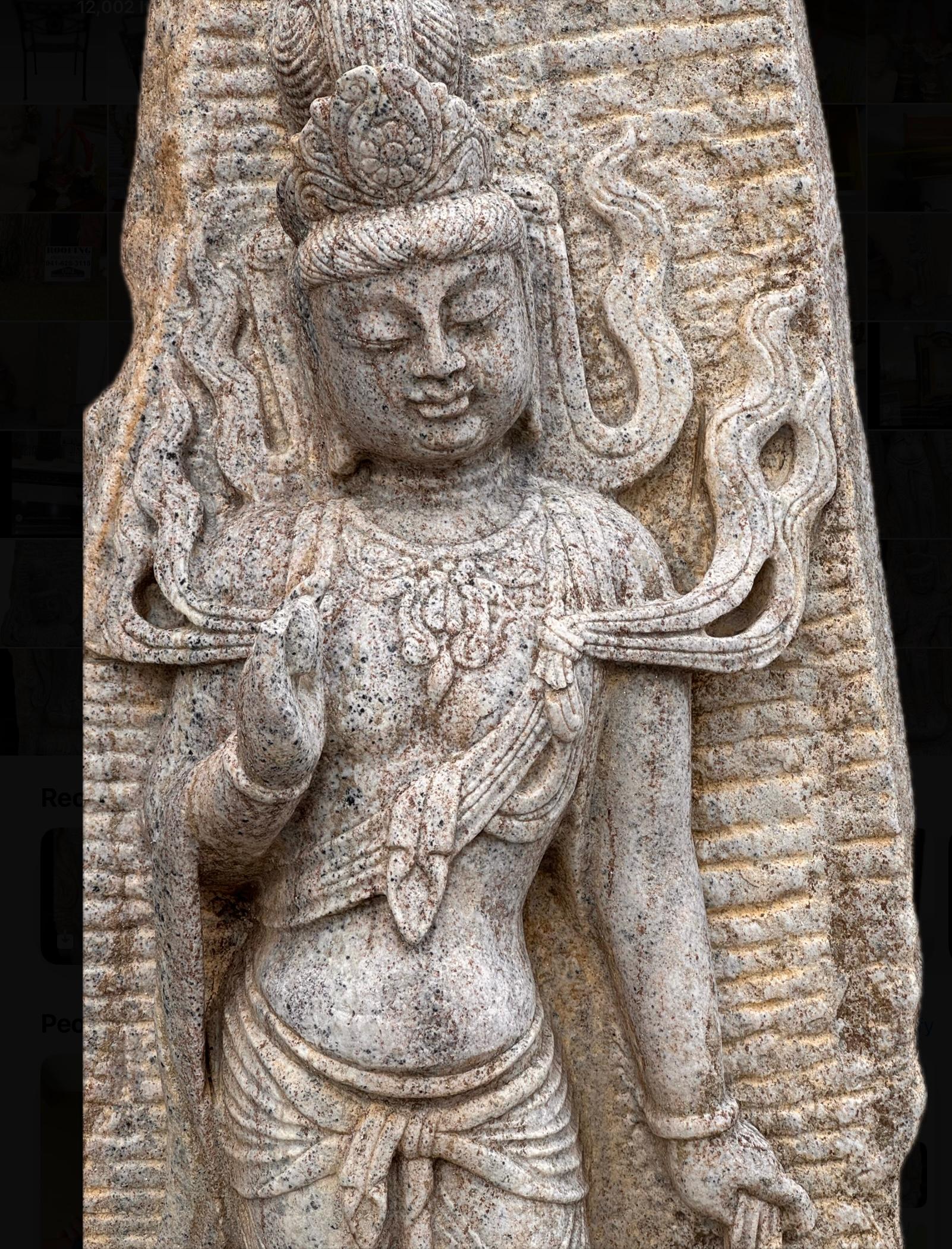 Chinese Export Large Chinese Carved White Stone Temple Stele Sculpture of a Guan Yin For Sale