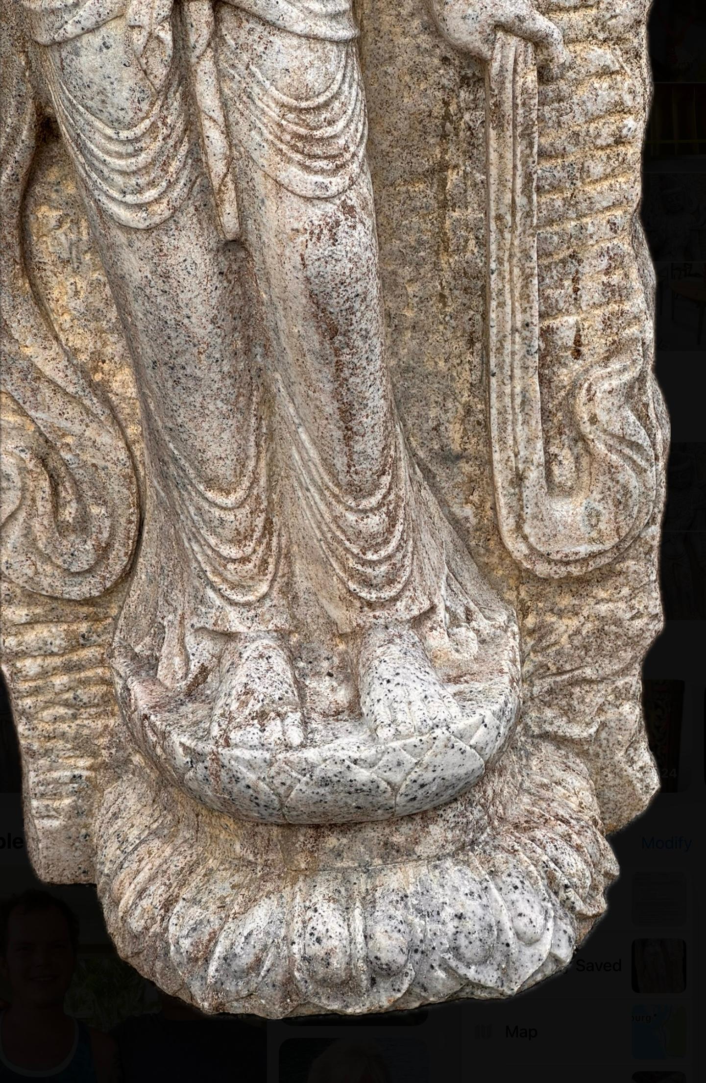 Hand-Carved Large Chinese Carved White Stone Temple Stele Sculpture of a Guan Yin For Sale