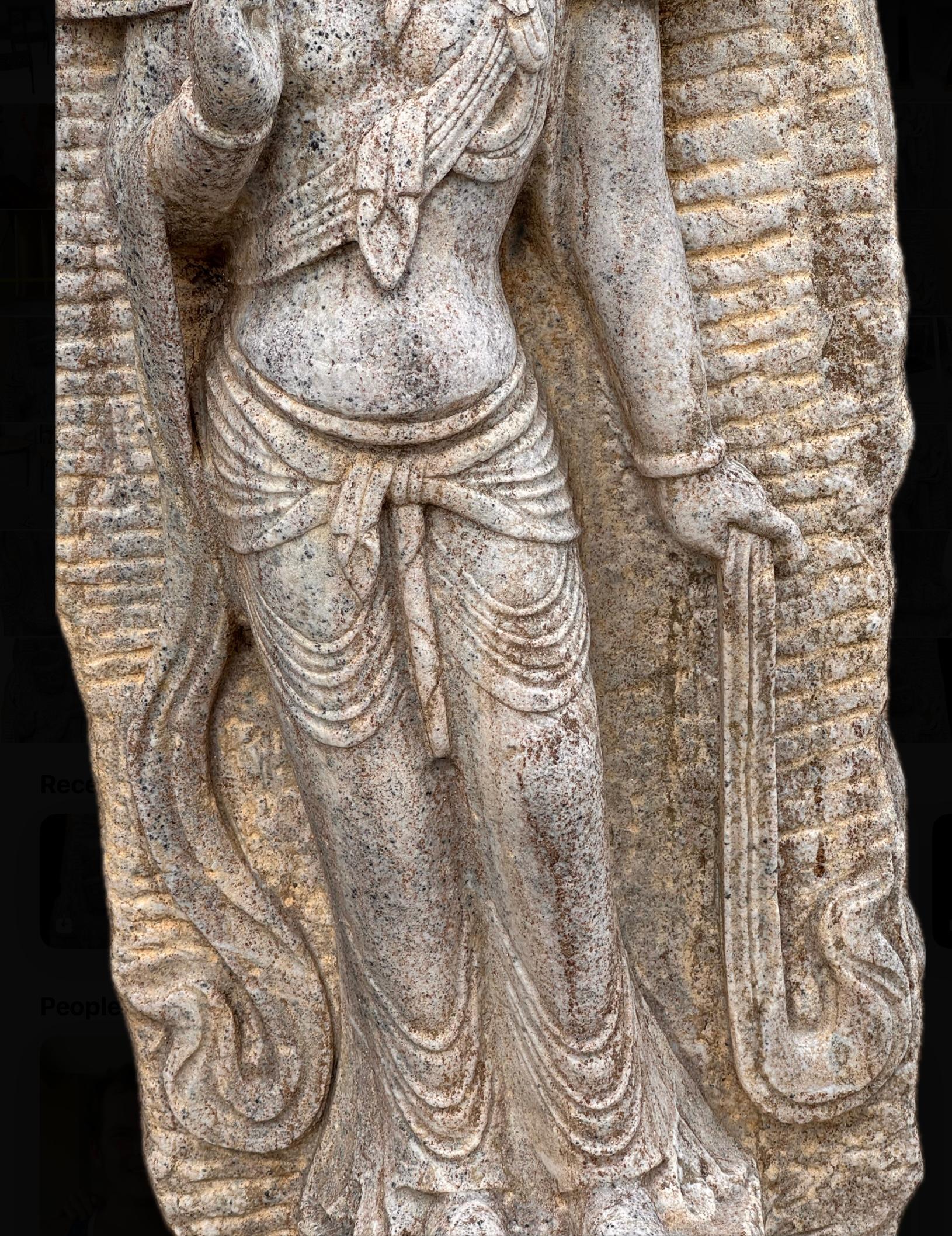 Large Chinese Carved White Stone Temple Stele Sculpture of a Guan Yin In Good Condition For Sale In Bradenton, FL