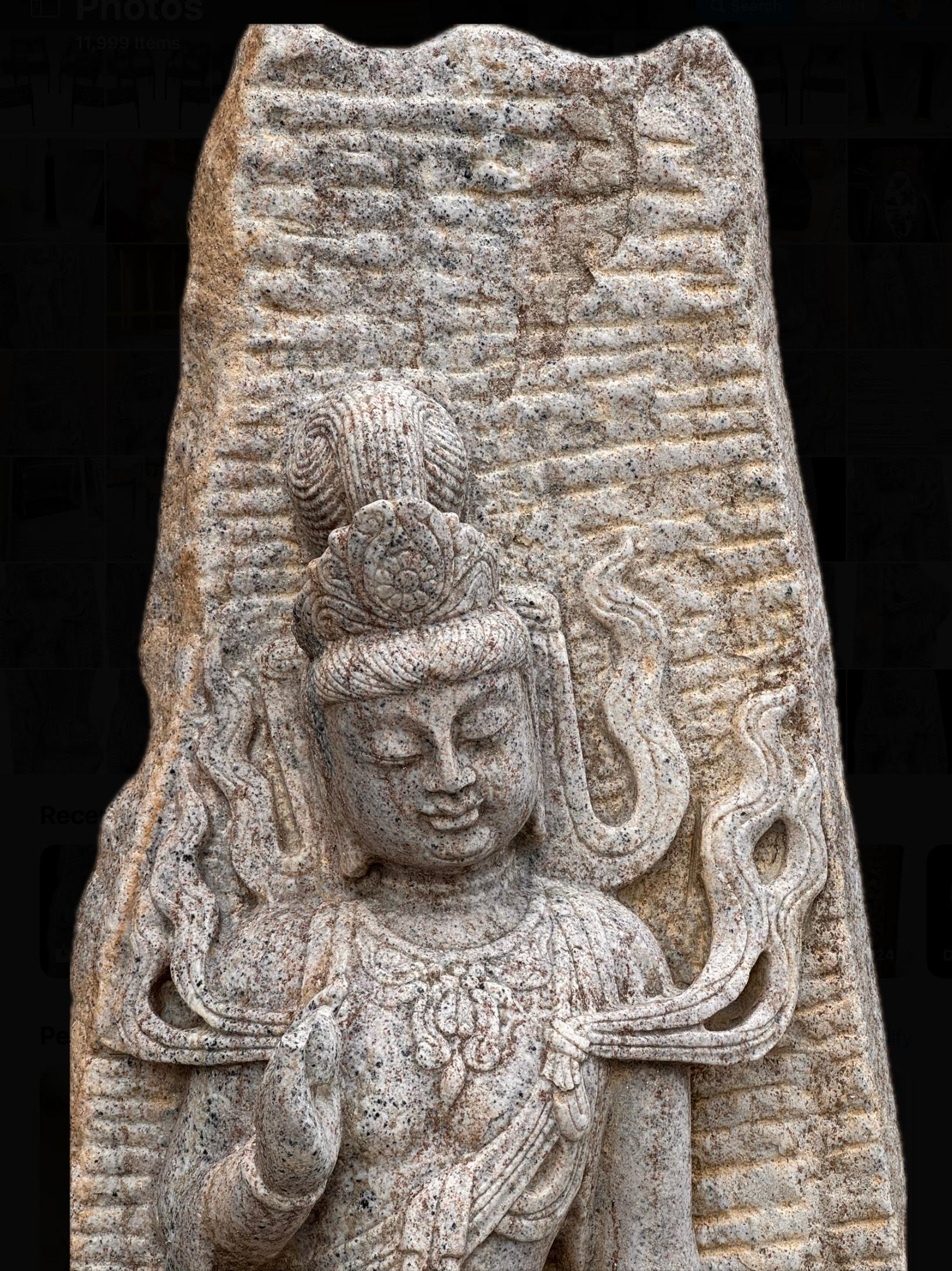 20th Century Large Chinese Carved White Stone Temple Stele Sculpture of a Guan Yin For Sale