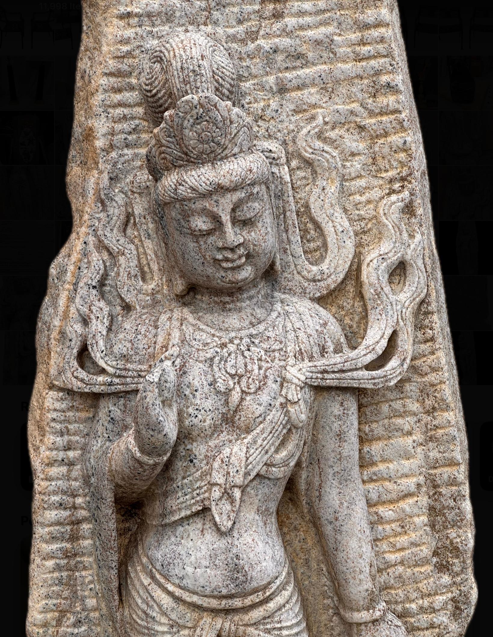 Large Chinese Carved White Stone Temple Stele Sculpture of a Guan Yin For Sale 1