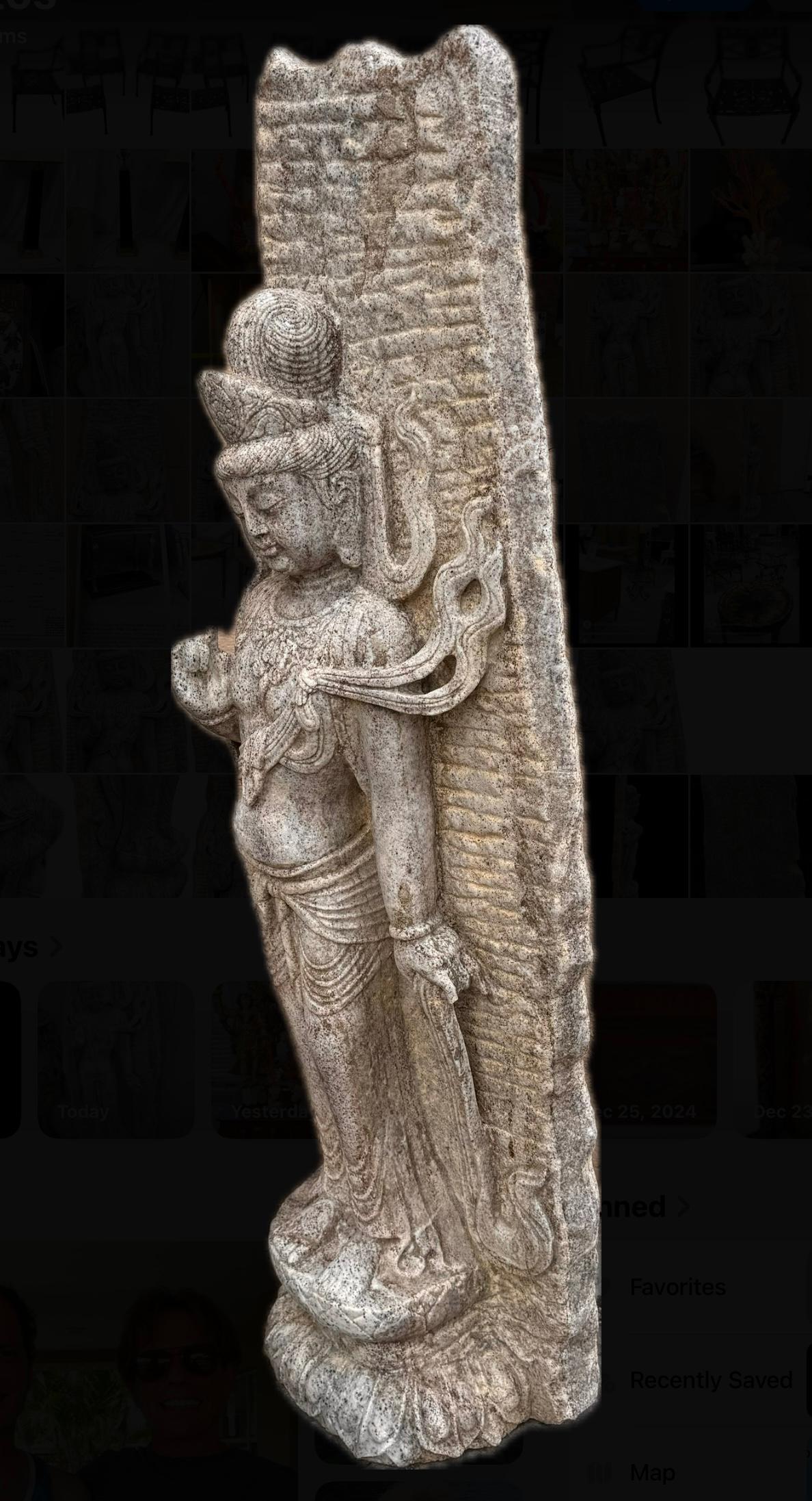 Large Chinese Carved White Stone Temple Stele Sculpture of a Guan Yin For Sale 2
