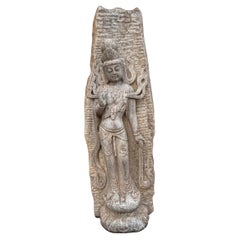 Large Chinese Carved White Stone Temple Stele Sculpture of a Guan Yin