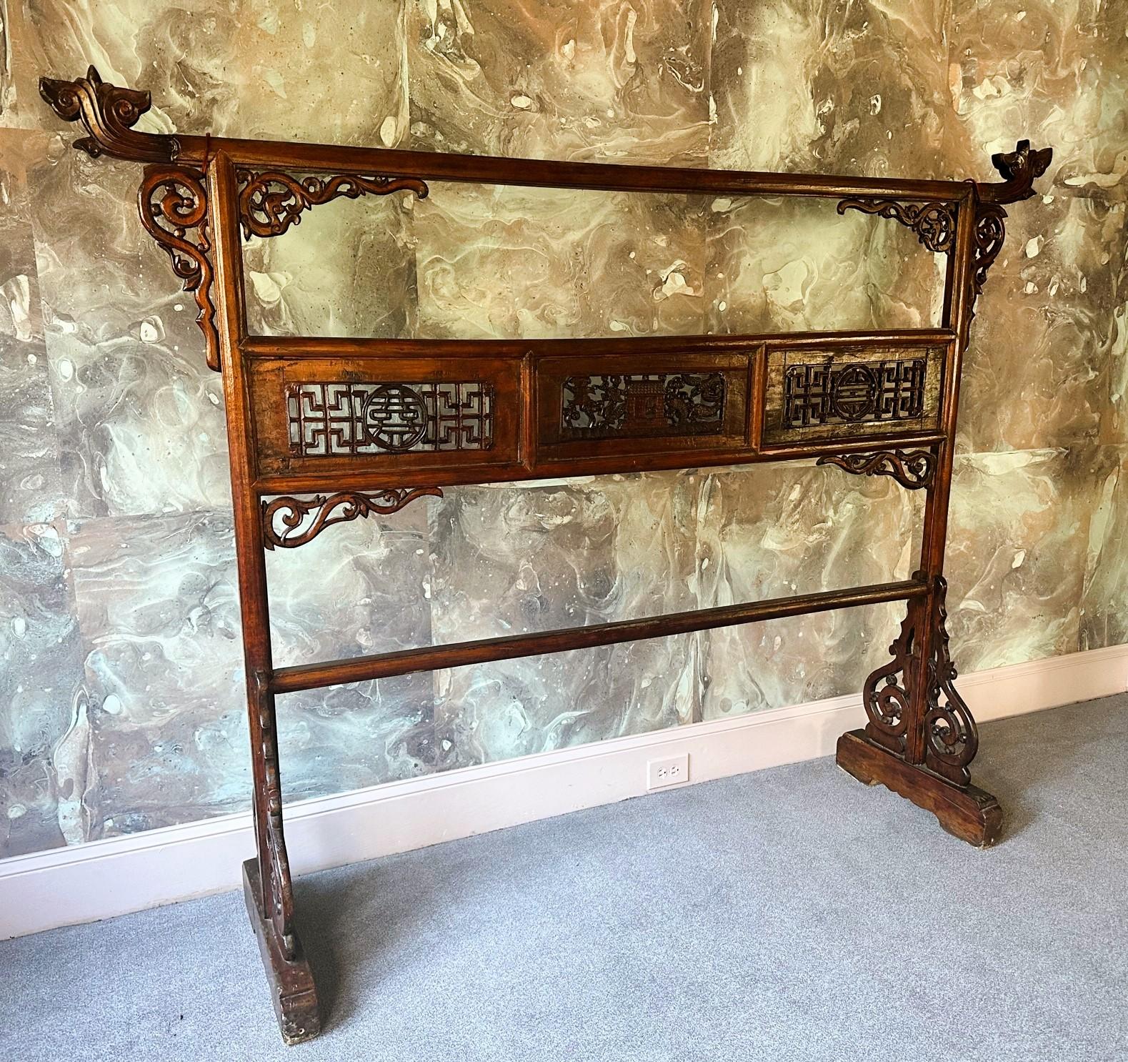 Qing Large Antique Chinese Carved Wood Robe Display Rack For Sale
