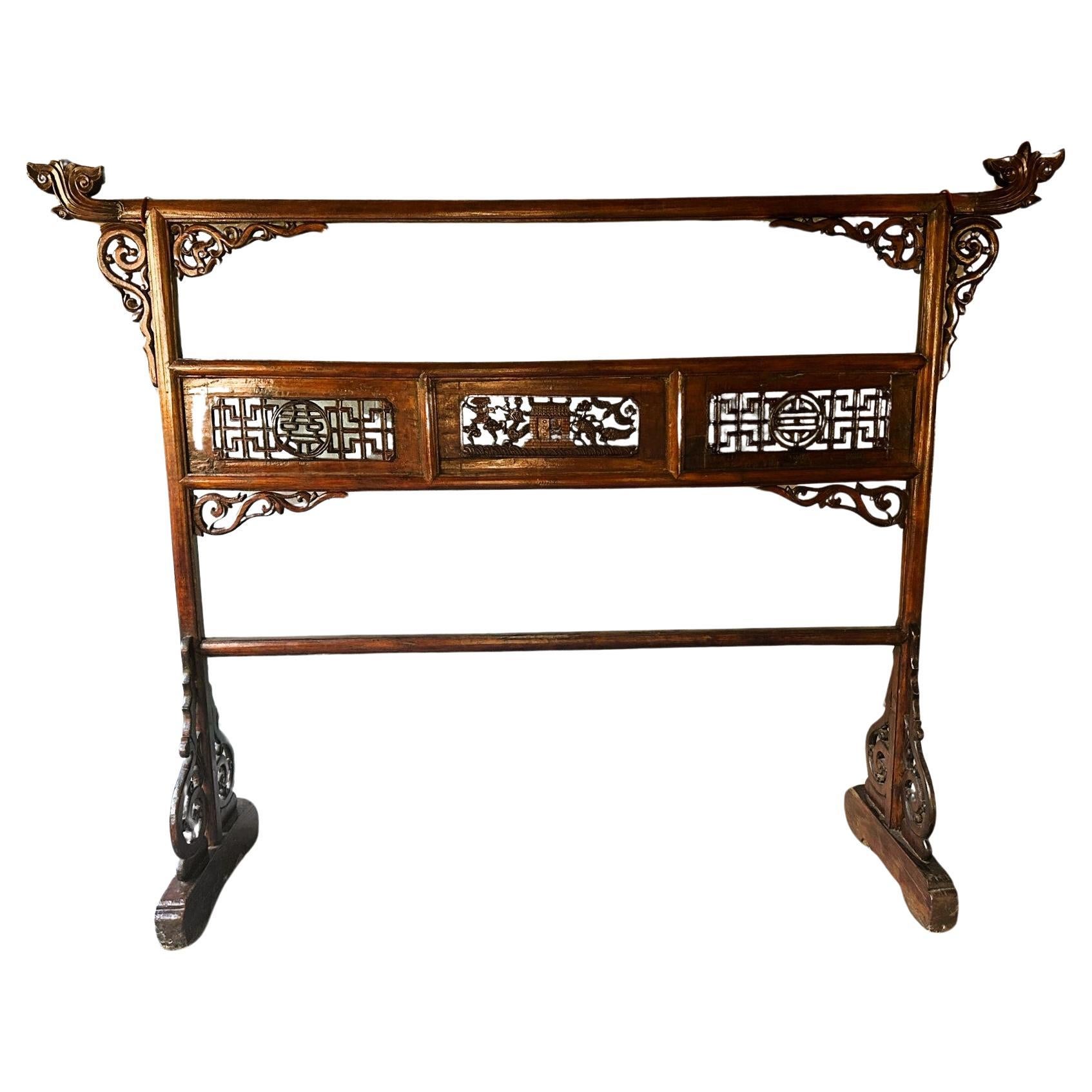 Large Antique Chinese Carved Wood Robe Display Rack For Sale