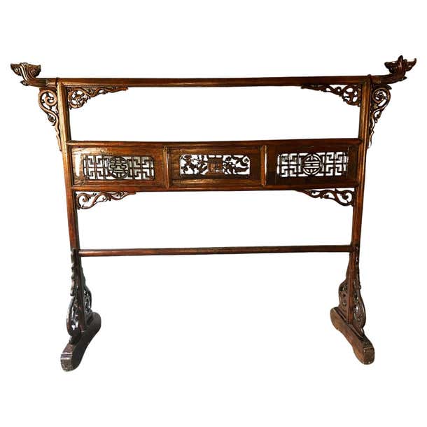 Large Antique Chinese Carved Wood Robe Display Rack For Sale at 1stDibs