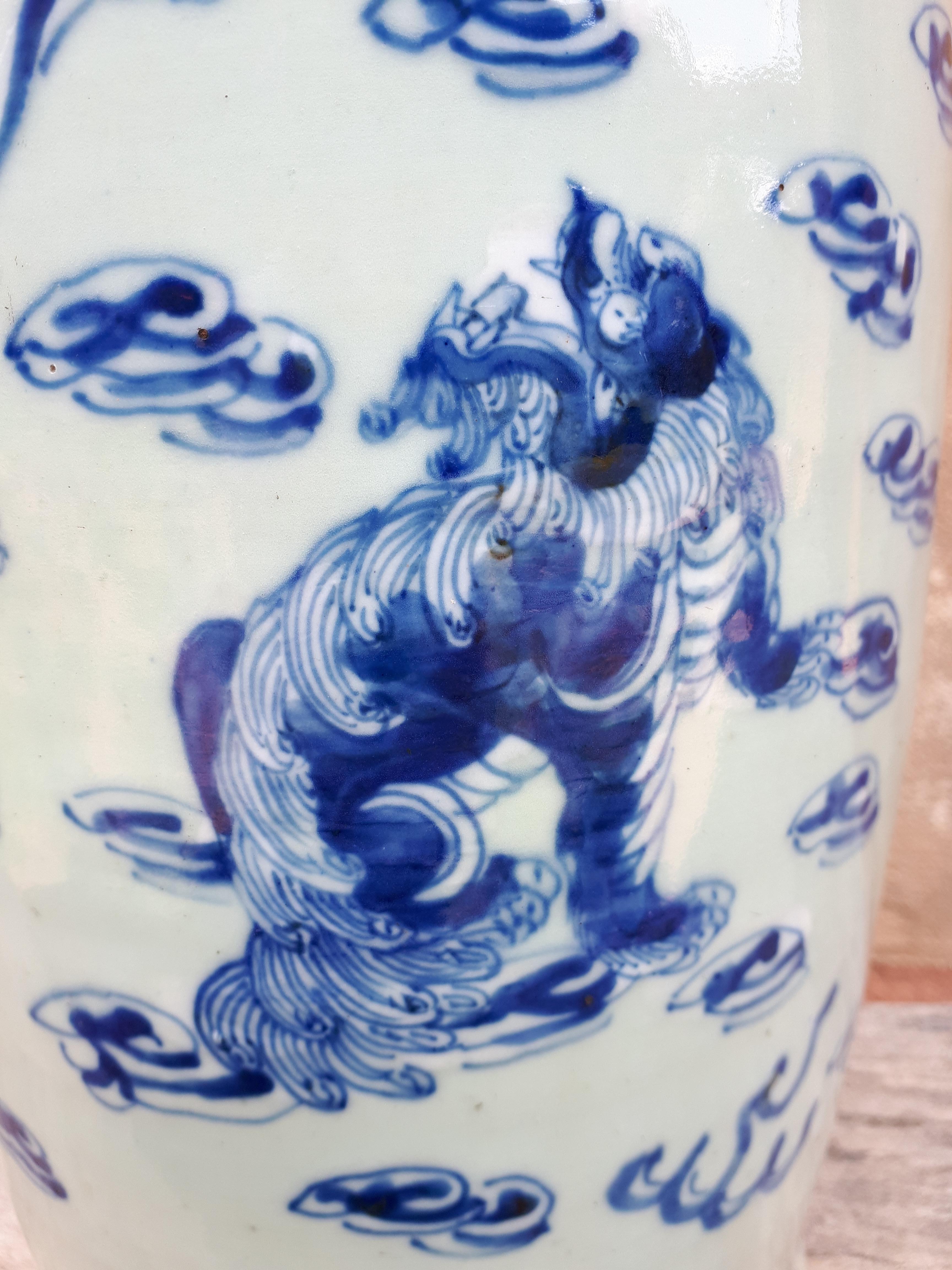 Large Chinese Celadon Vase Decorated With Shishis, China Nineteenth For Sale 9