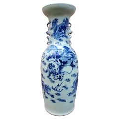 Antique Large Chinese Celadon Vase Decorated With Shishis, China Nineteenth
