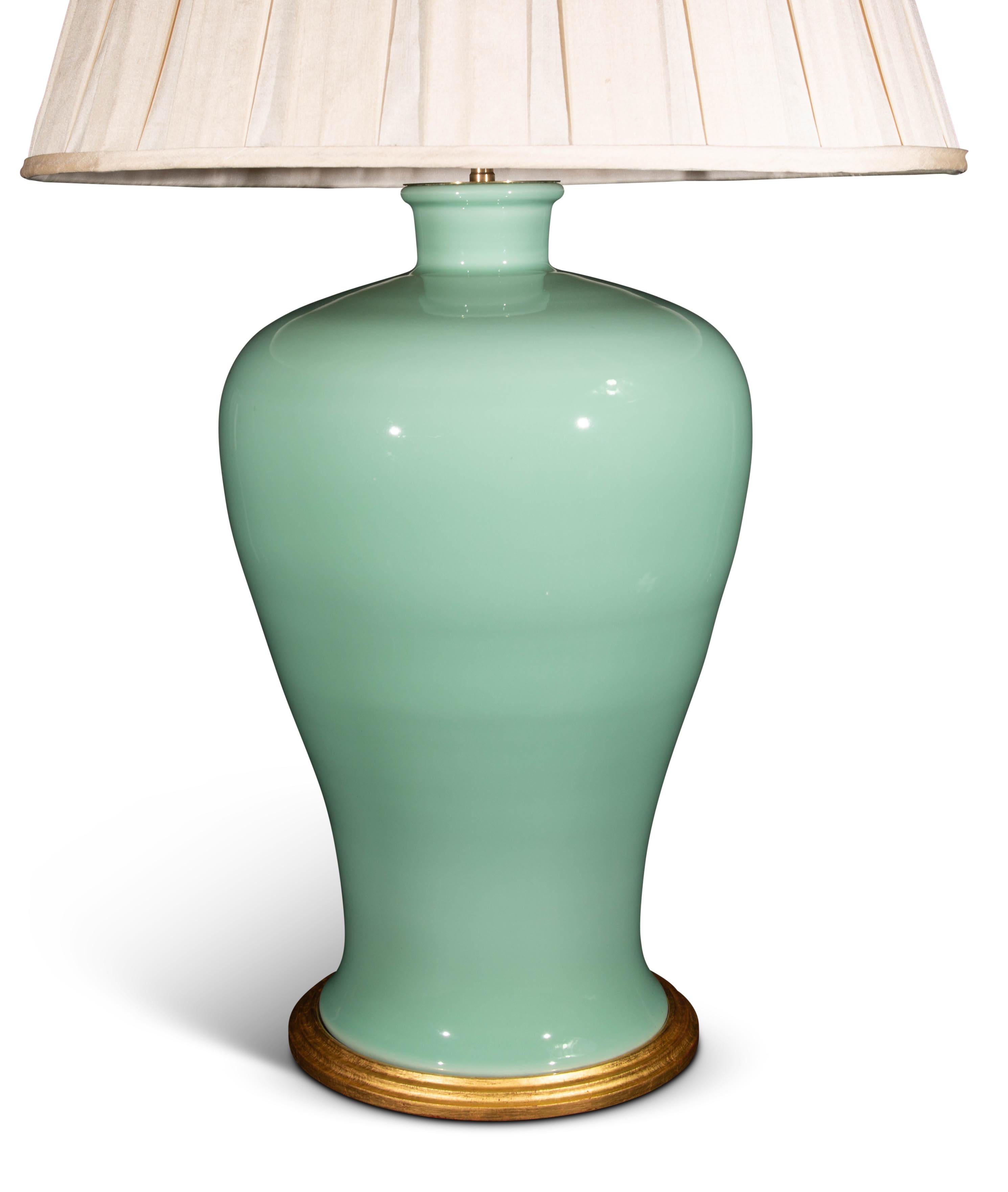 Glazed Large Chinese Celdon Table Lamp For Sale
