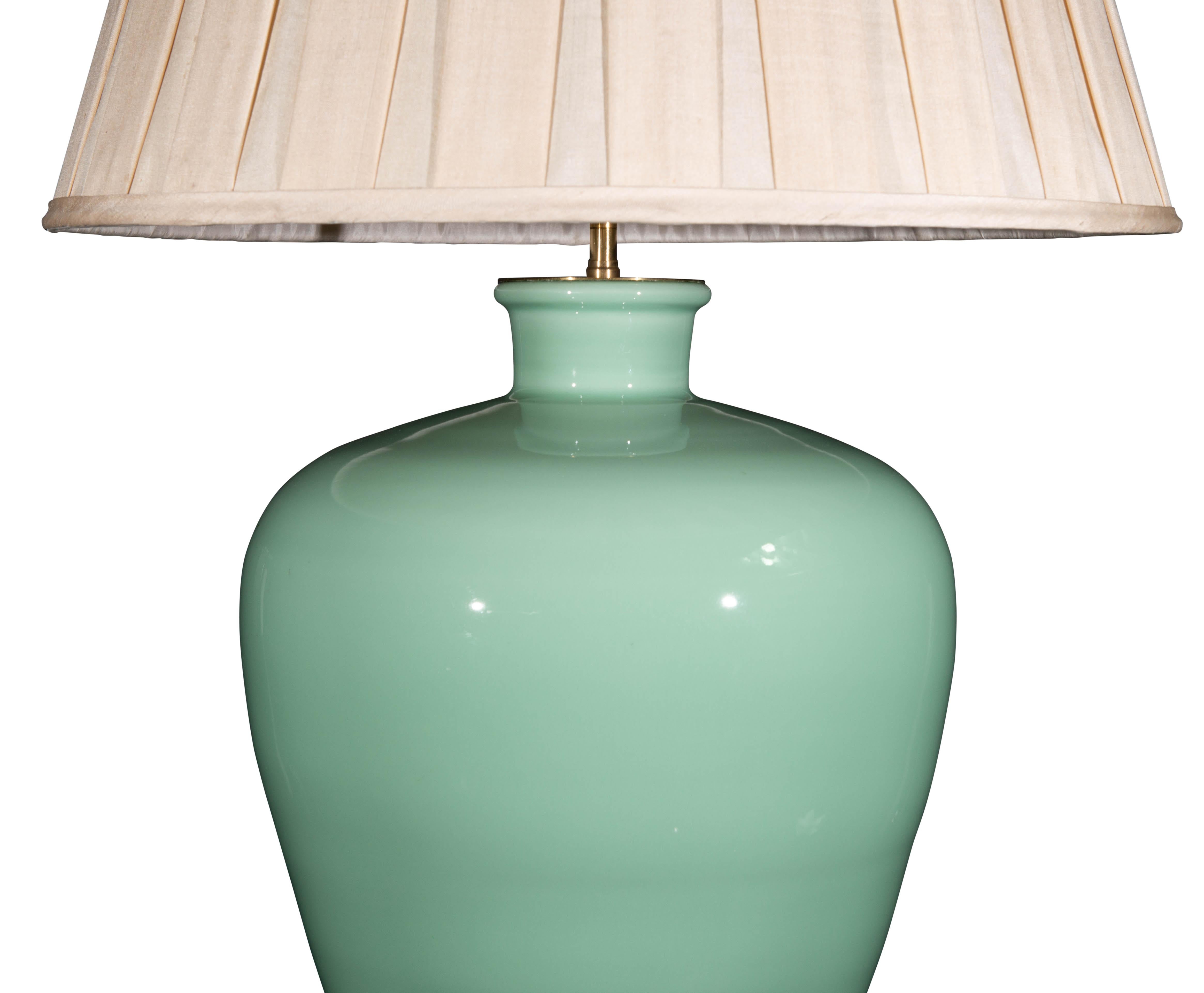 20th Century Large Chinese Celdon Table Lamp For Sale