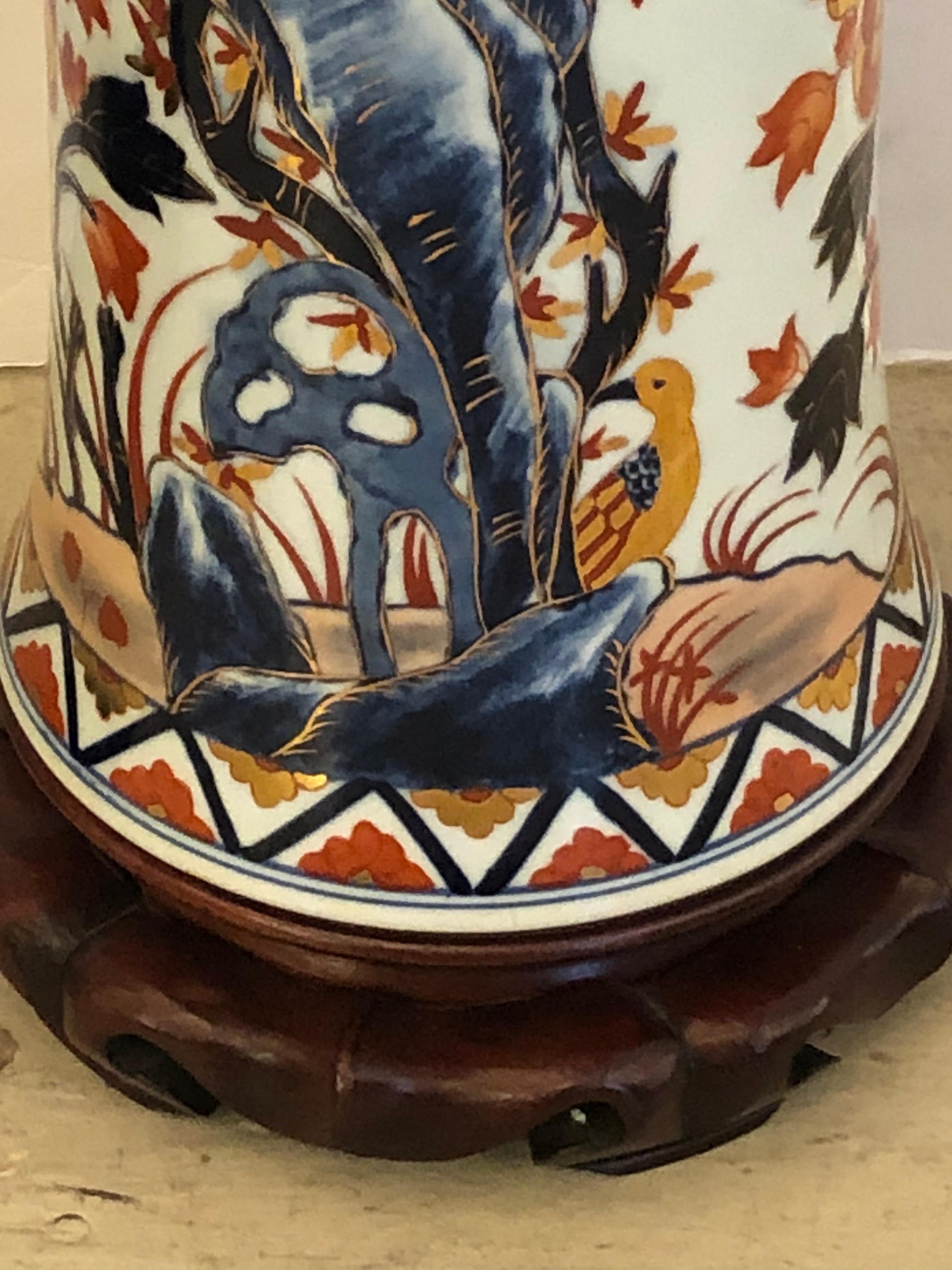 Exportation chinoise Grandes lampes de table cylindriques en céramique chinoise en vente