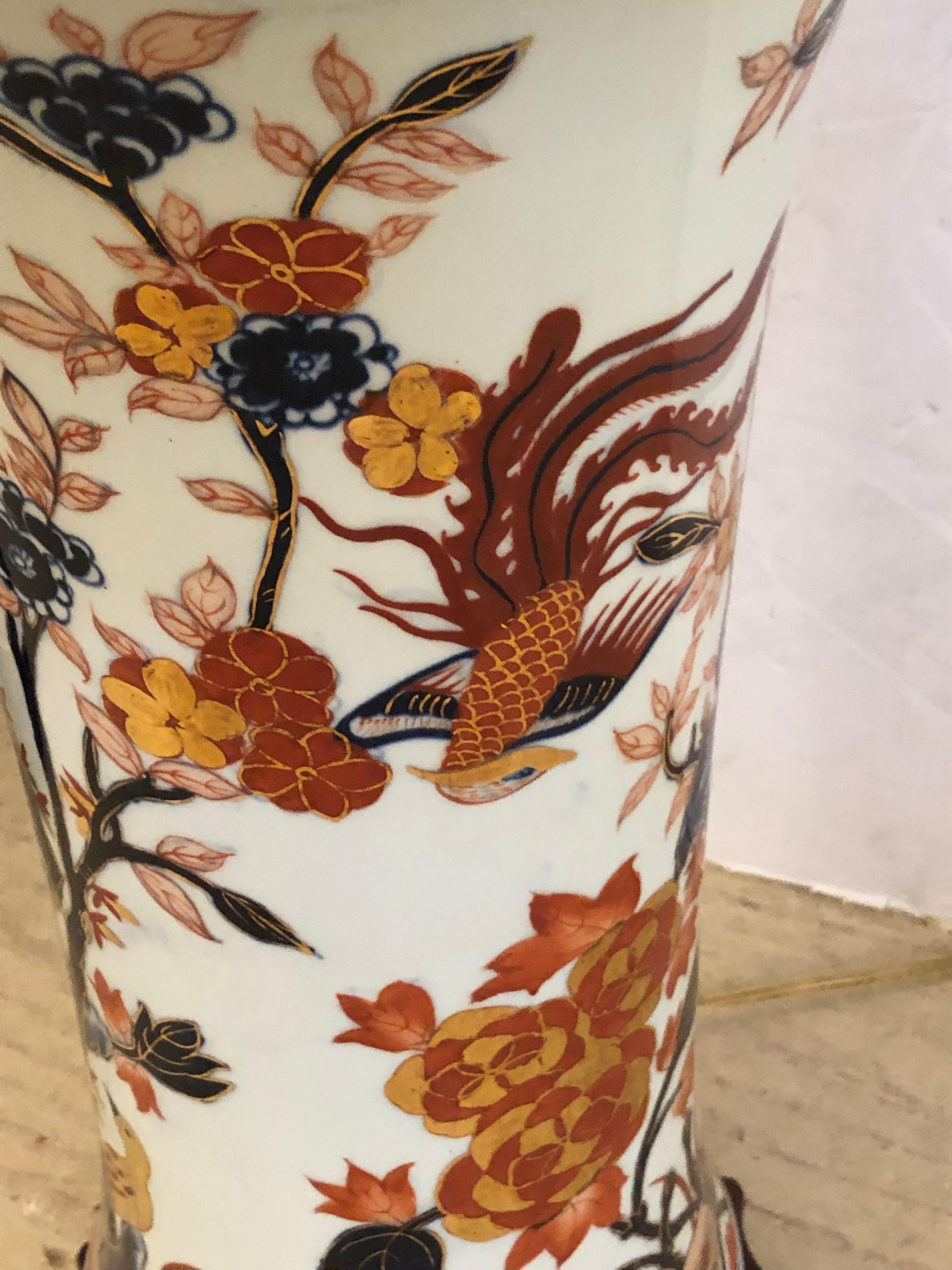 Large Chinese Ceramic Cylindrical Table Lamps For Sale 2