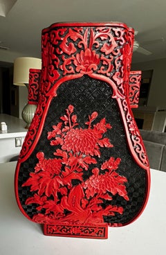 Large Chinese Cinnabar Lacquered with Handles Vase