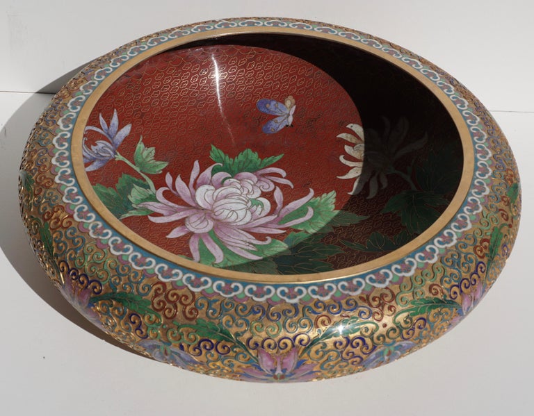 Large Chinese Cloisonné Champlevé Floral Bowl at 1stDibs large