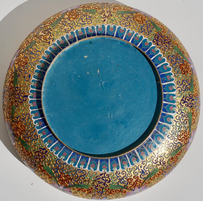 Large Chinese Cloisonné Champlevé Floral Bowl at 1stDibs large