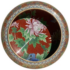 Vintage Large Chinese Cloisonné Champlevé Floral Bowl