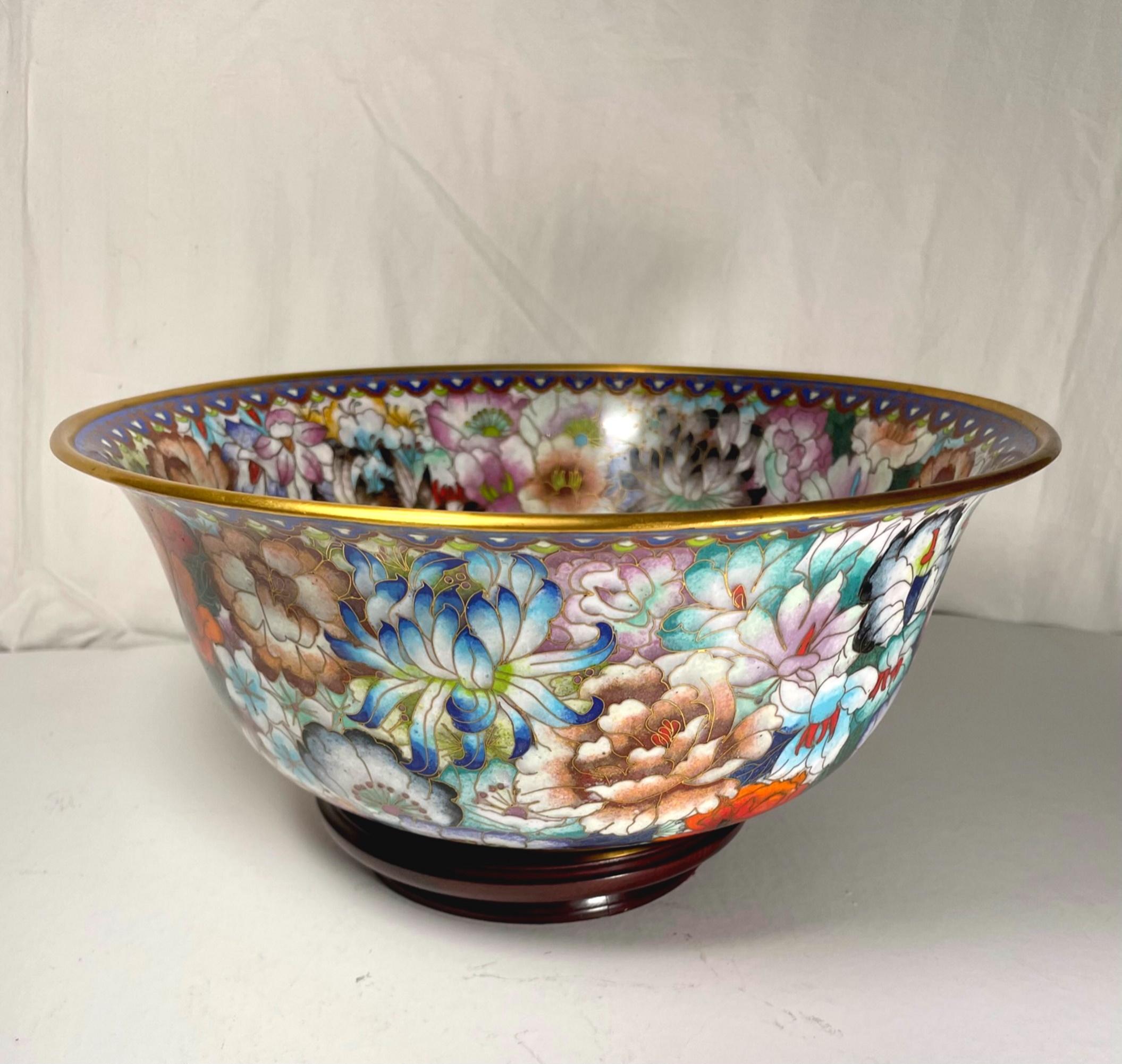 Copper Large Chinese Cloisonne Enamel Bowl, Qing Dynasty For Sale