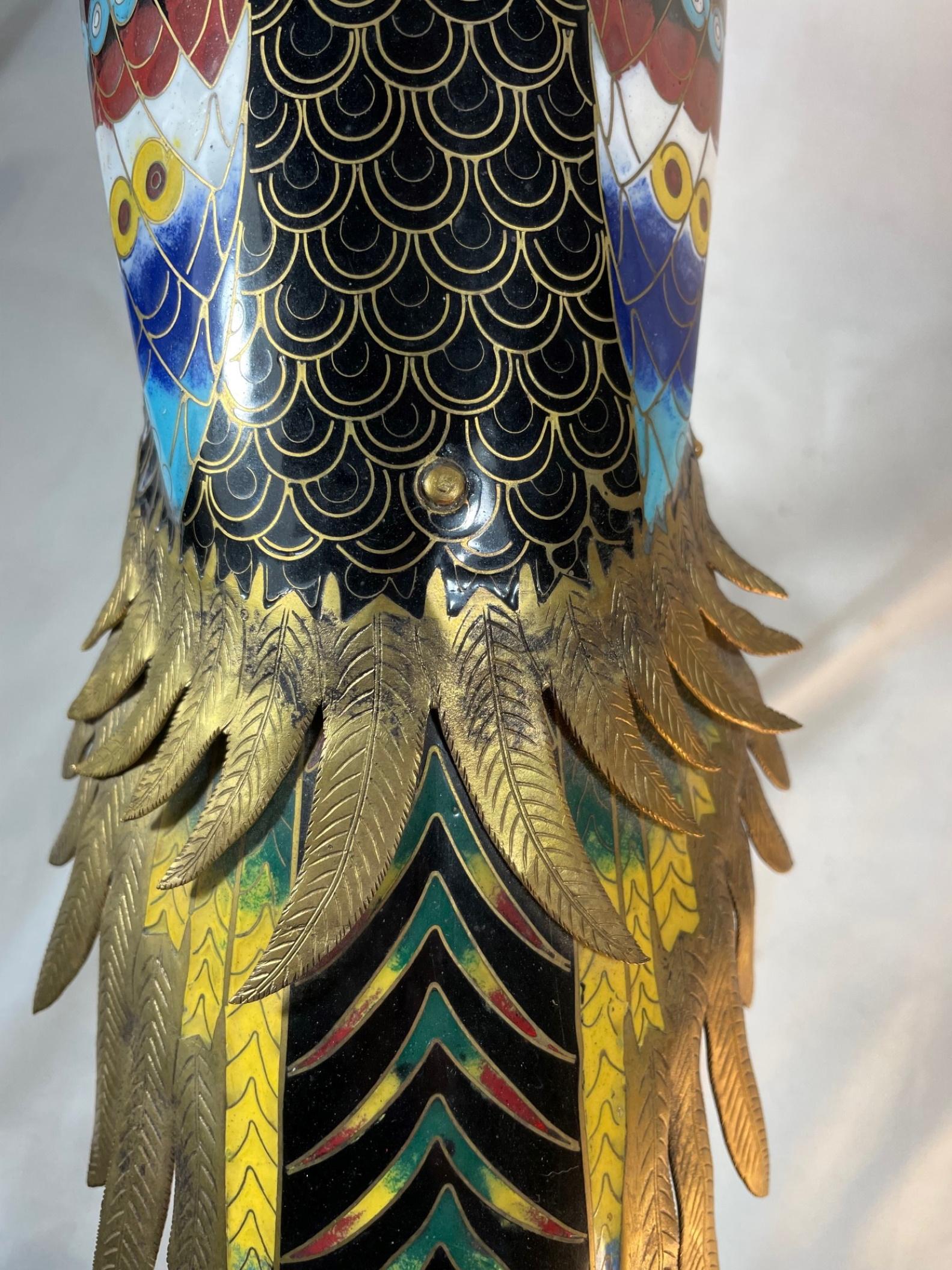 Large Chinese Cloisonne Enamel Pheasant Vintage Sculpture 6