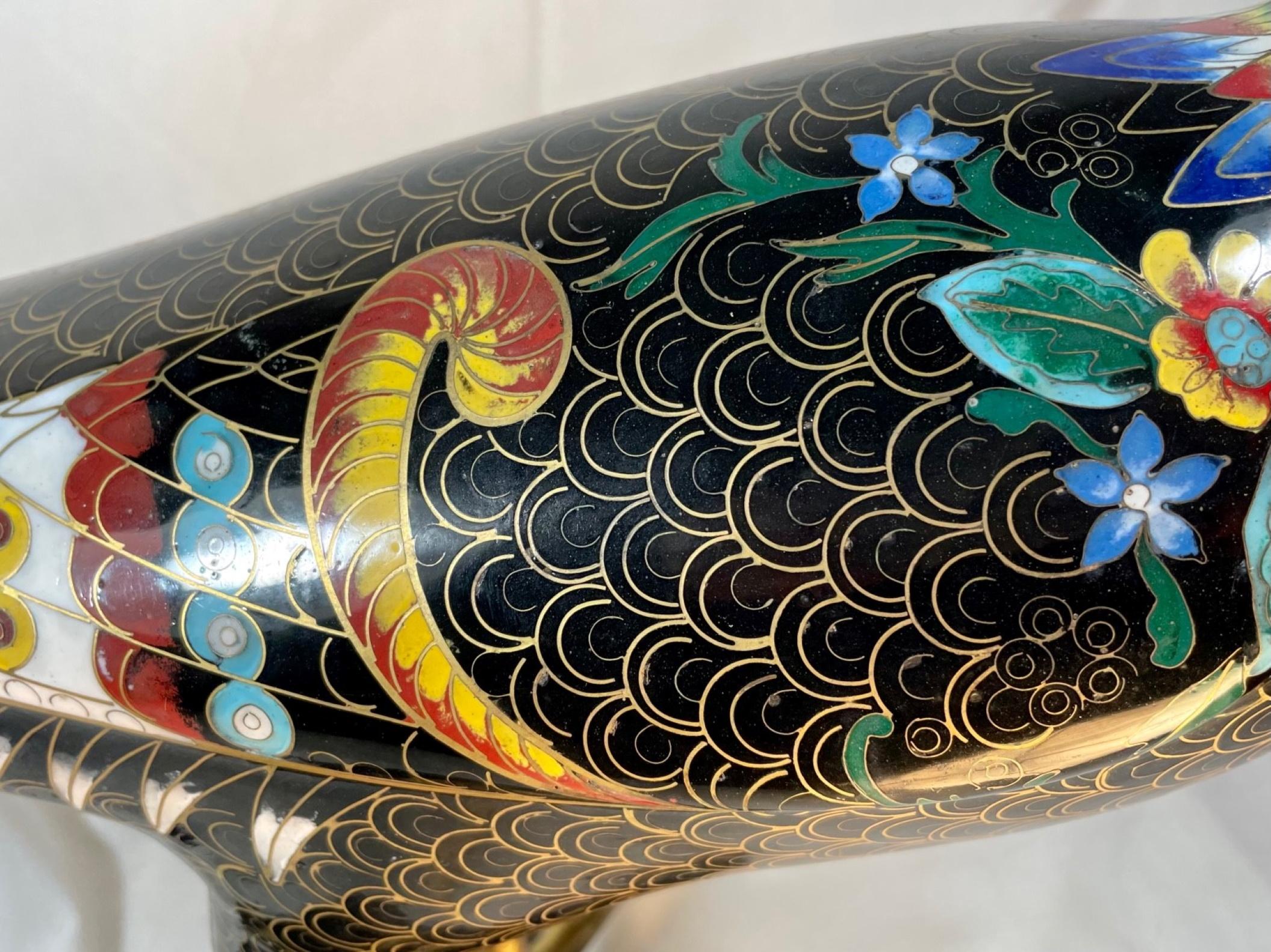 Large Chinese Cloisonne Enamel Pheasant Vintage Sculpture 1