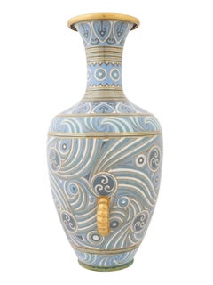 Große chinesische Cloisonné-Emaille-Vase mit Wellenmuster