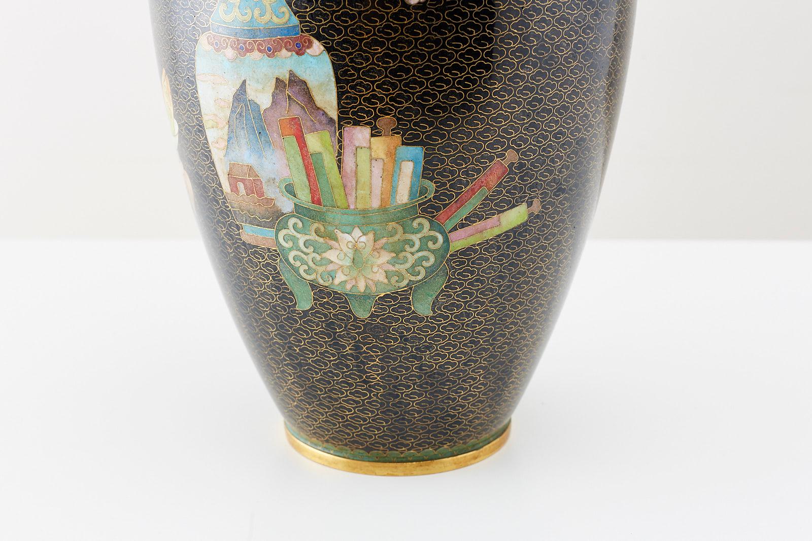 Große chinesische Cloisonné-Vase mit Blumendekoration (Keramik) im Angebot