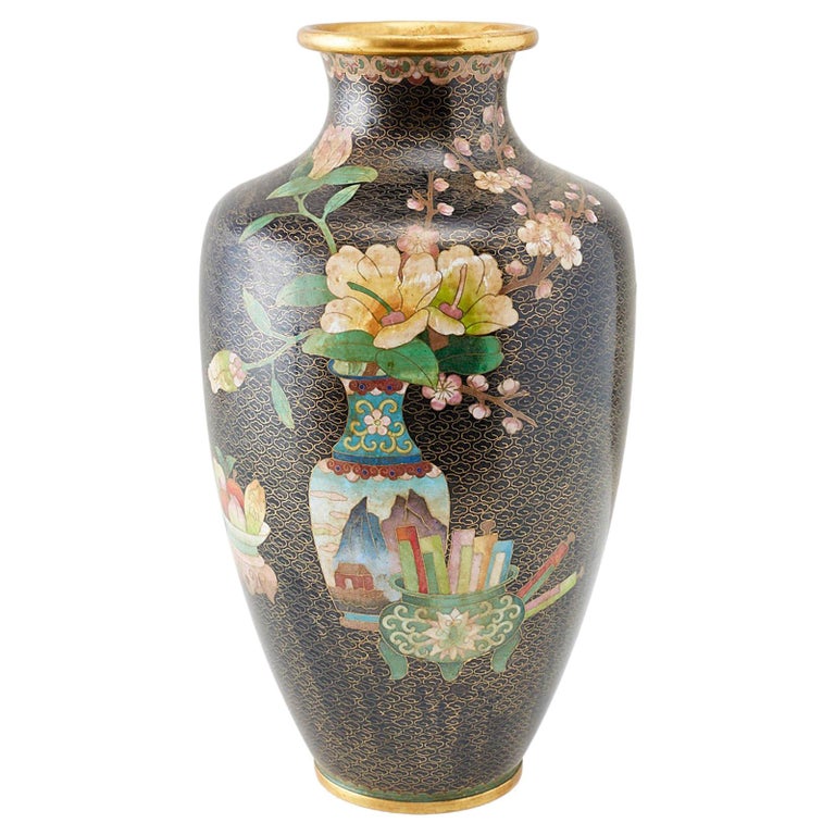 Large Chinese Cloisonné Vase with Floral Decoration For Sale