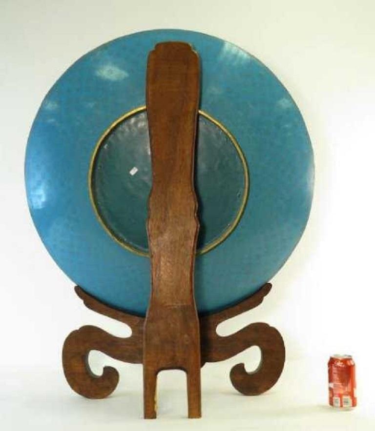 Large Chinese Closene Charger with Peacocks on Original Wood Stand 1
