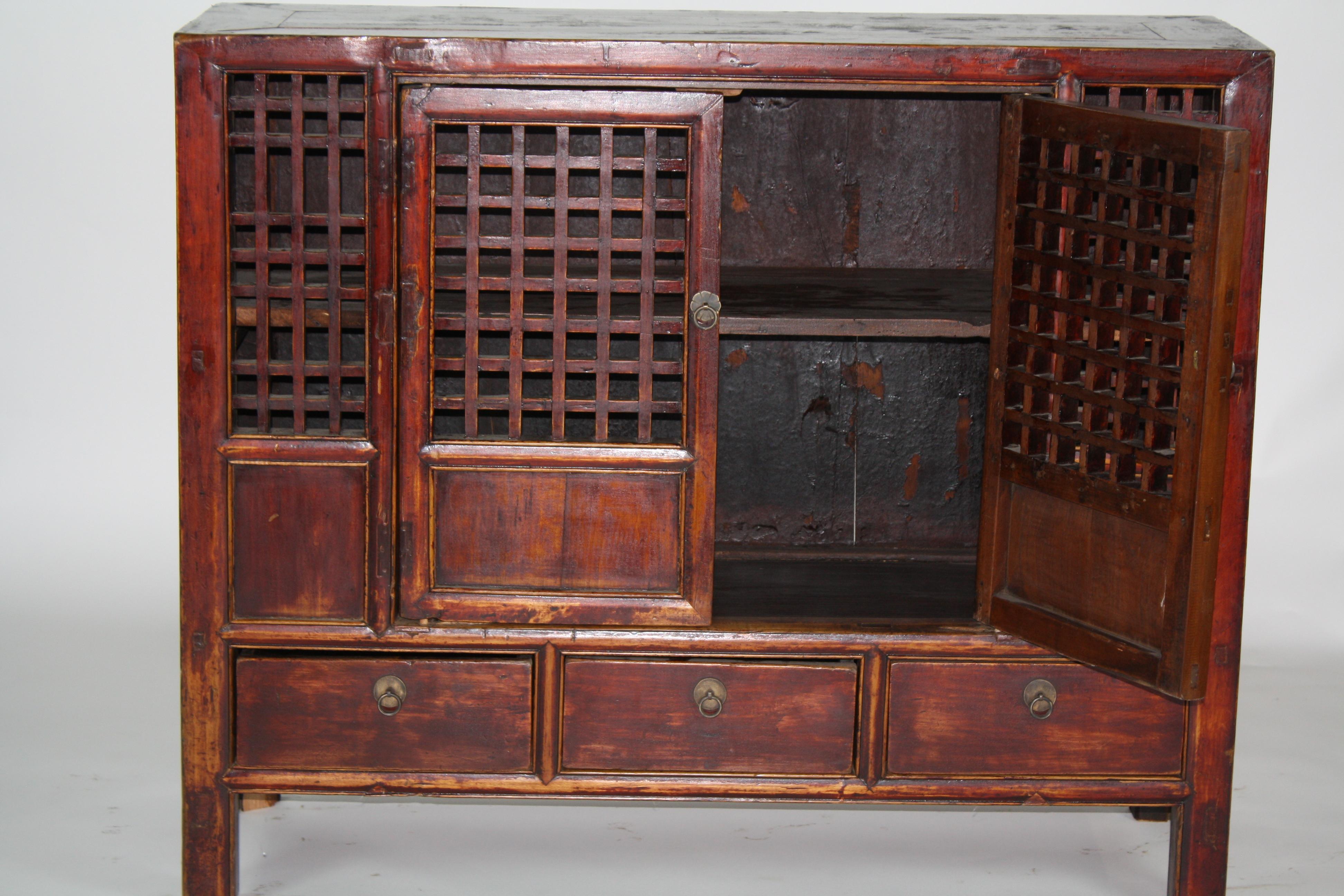 Hand-Crafted Large Chinese Country Kitchen Cabinet For Sale