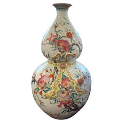 Large Chinese Double Gourd Vase with Ribbon Decoration