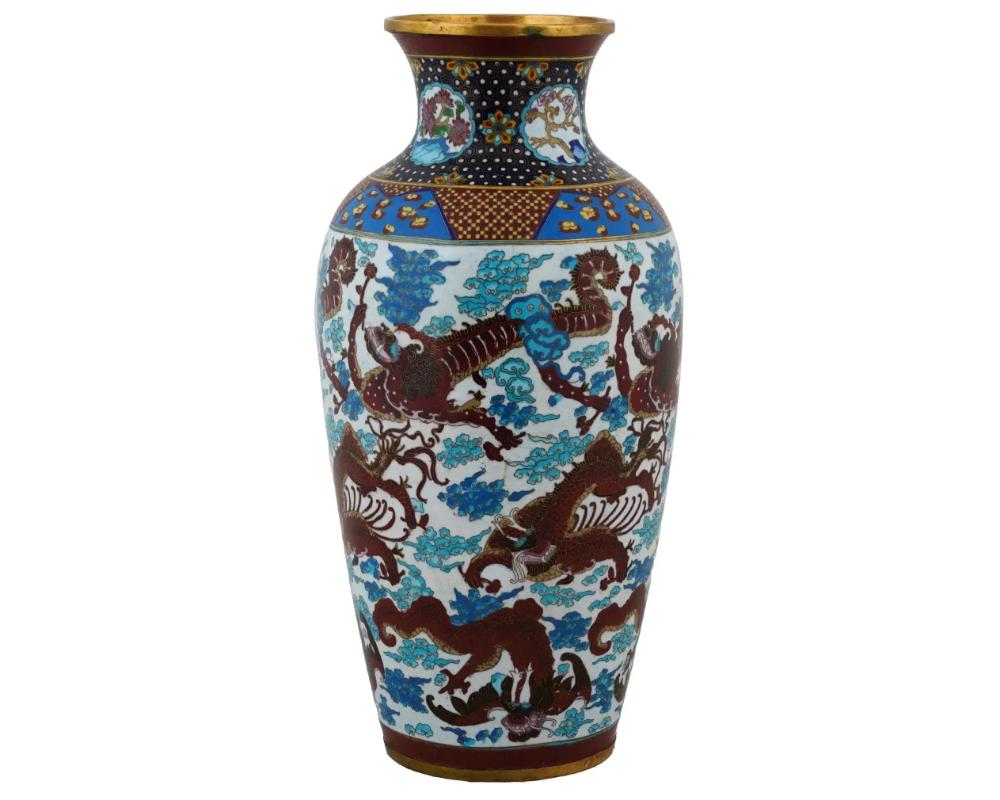 Cloissoné Large Chinese Dragon Cloisonne Enamel Over Brass Vase For Sale