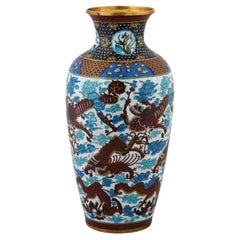 Antique Large Chinese Dragon Cloisonne Enamel Over Brass Vase