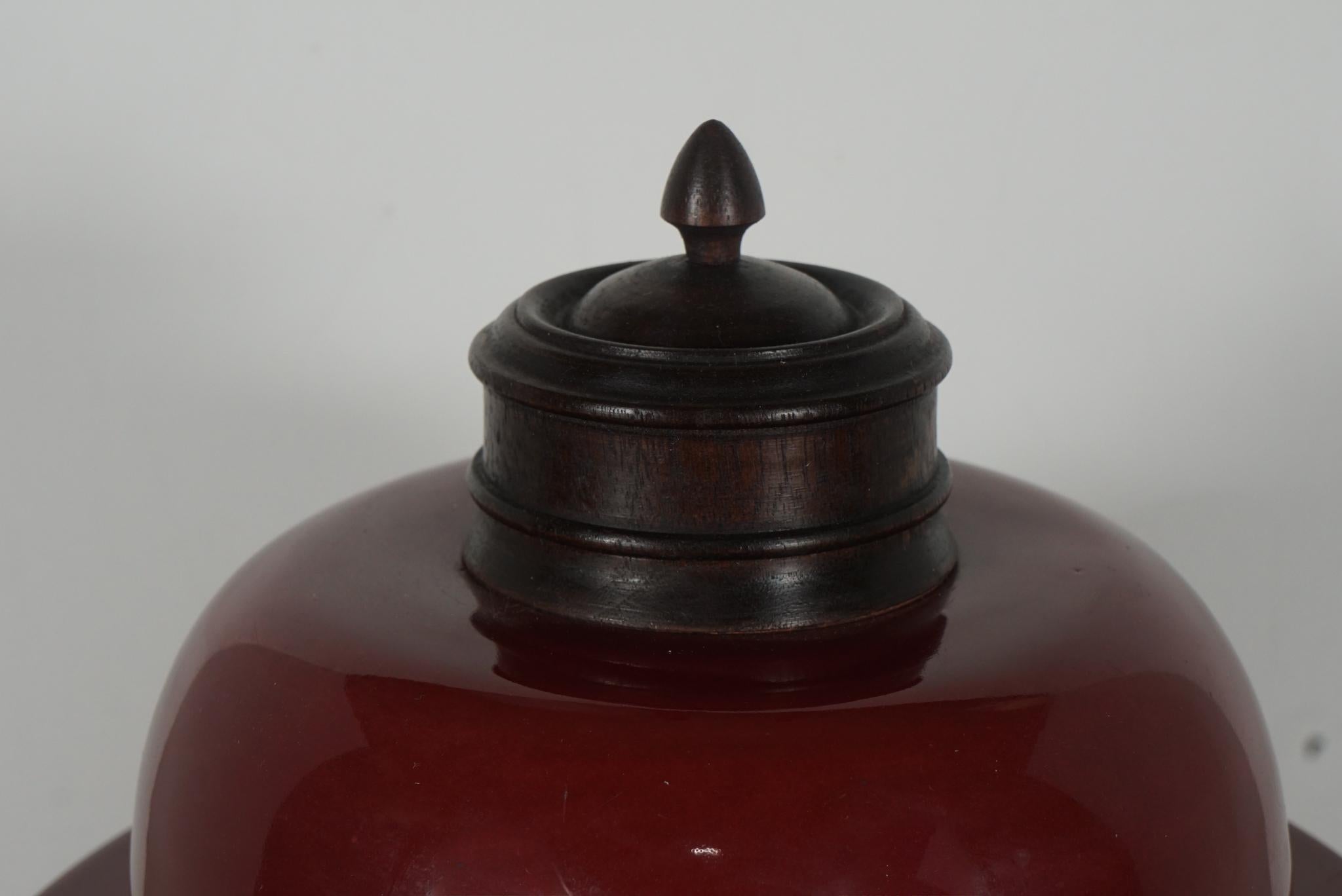 Large Chinese Early 20th Century Sang De Boeuf Vase on Rosewood Stand For Sale 1