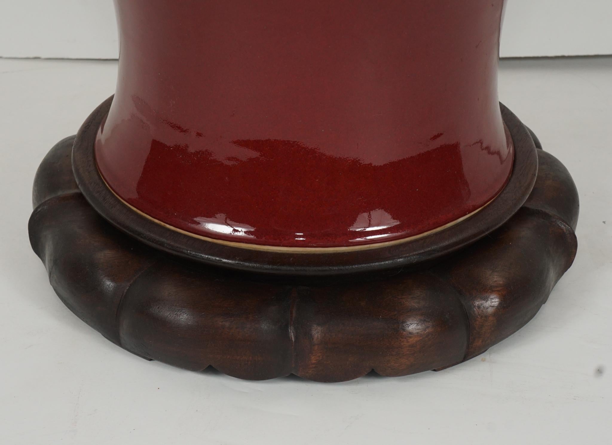 Large Chinese Early 20th Century Sang De Boeuf Vase on Rosewood Stand For Sale 2