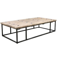 Large Chinese Elm and Steel Coffee Table