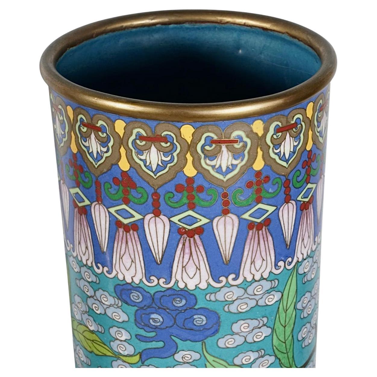 Cloissoné Large Chinese Enamel Cloisonné Vases on Stands A Pair