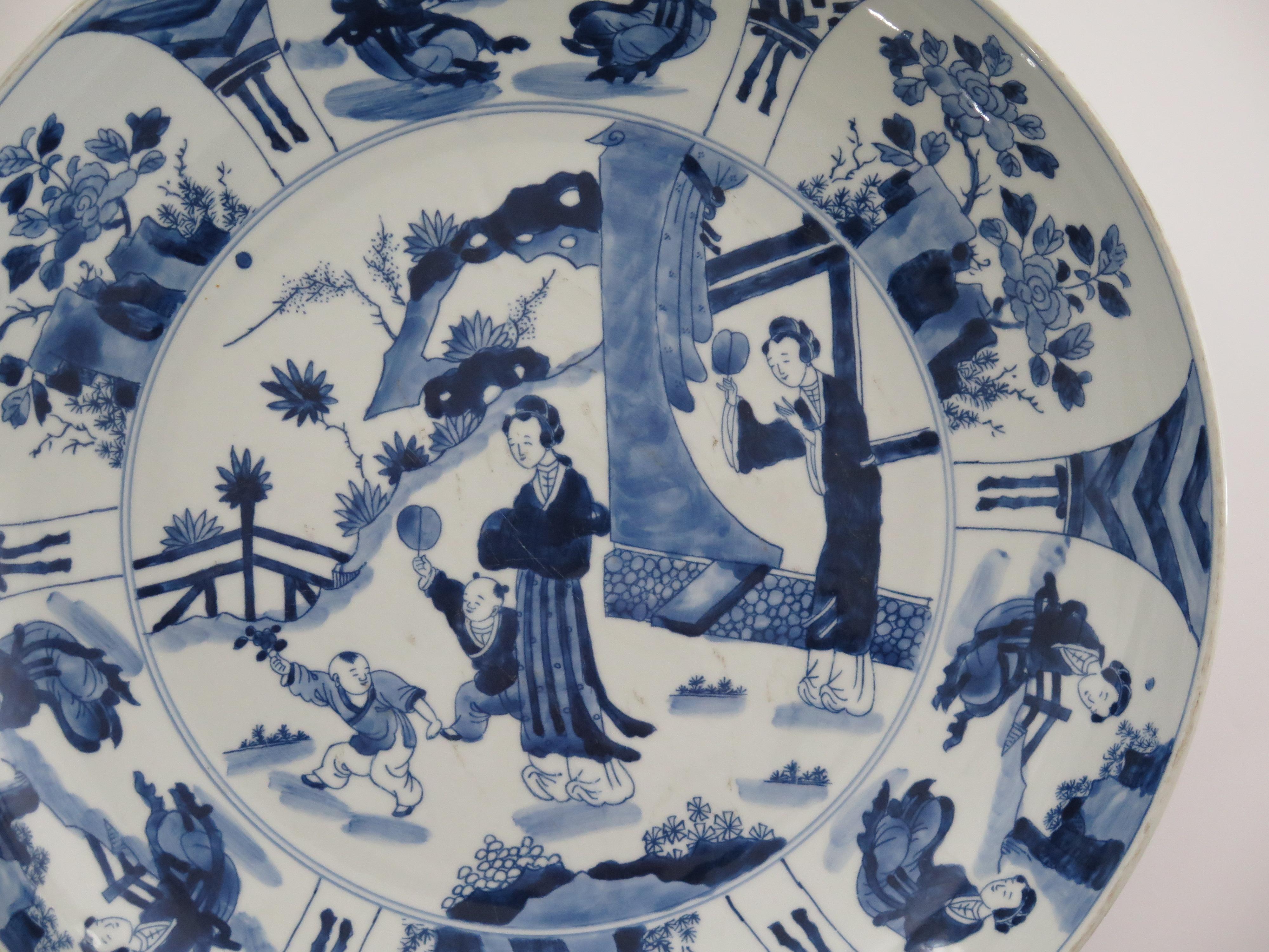 Große chinesische Exportschale oder Teller aus Porzellan in Blau und Weiß, ca. 1920er Jahre im Angebot 2